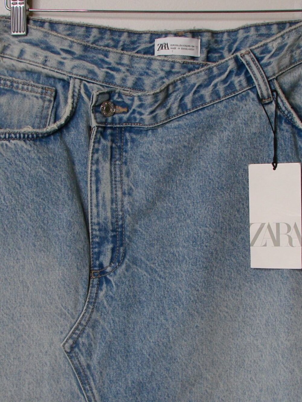 Zara Light Blue Denim Midi Maxi Skirt Asymmetric Fly Raw Hem BRAND NEW NWT XXL - Picture 7 of 15